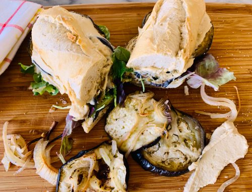 Mediterranean Roasted Eggplant and Onion Sandwich – Recipe!