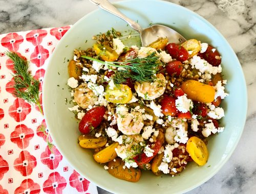 Sauteed Shrimp, Farro and Cherry Tomato Salad with Dilly Mustard Vinaigrette – Recipe!
