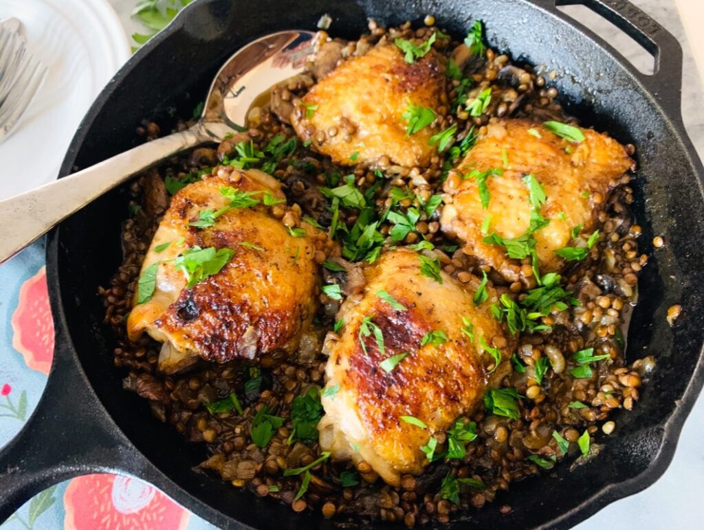 Braised Chicken Thighs with Mushrooms and Lentils – Recipe! Image 3