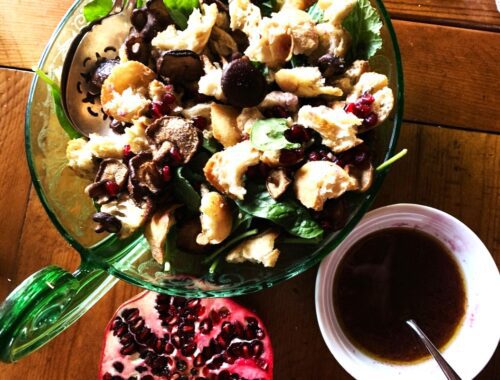 Roasted Mushroom Panzanella Salad with Pomegranate Vinaigrette – Recipe!