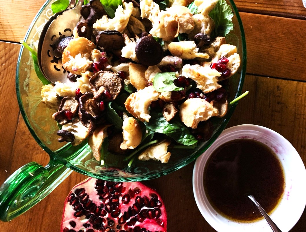 Roasted Mushroom Panzanella Salad with Pomegranate Vinaigrette – Recipe! Image 1