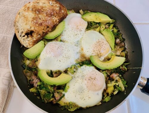 Brussels Sprout and Chicken Sausage Hash with Eggs – Recipe!