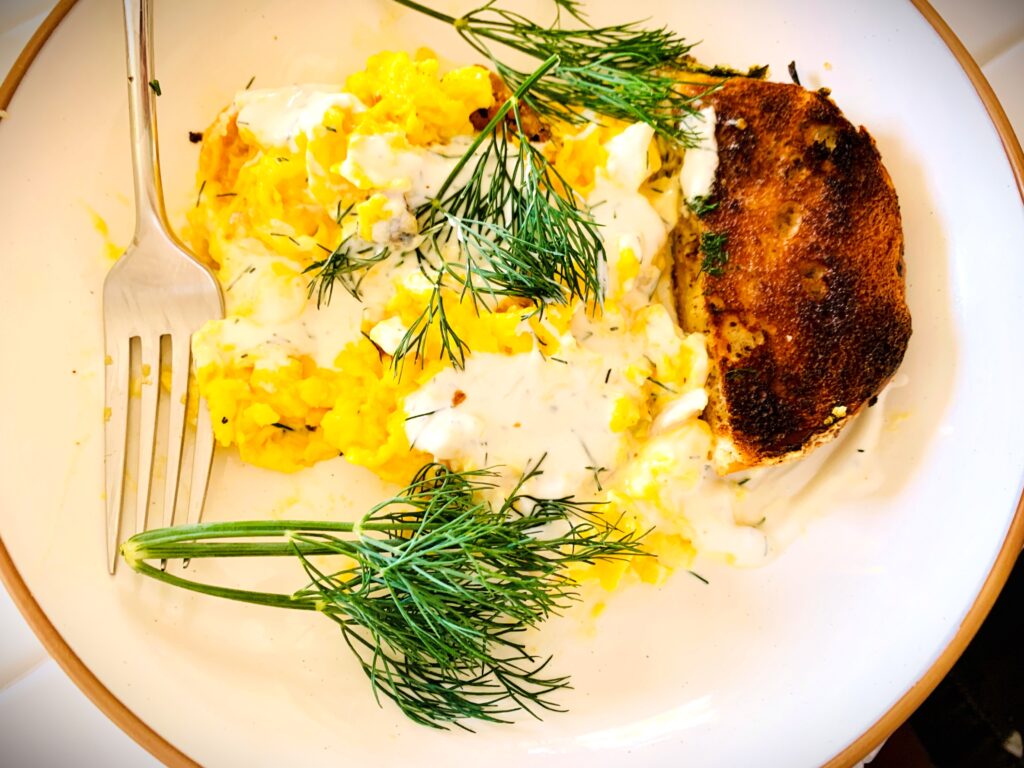 Soft Scrambled Eggs with Salmon and Dilly Yogurt Recipe Image 2