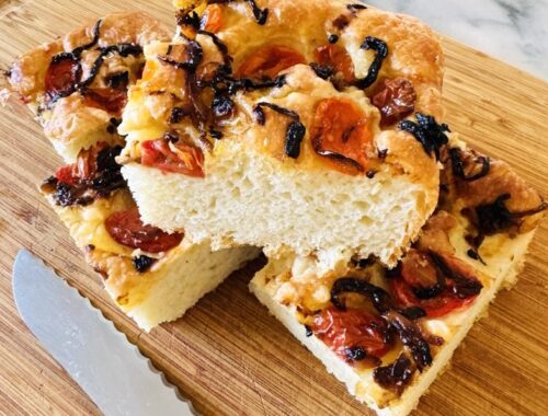 Homemade Focaccia with Cherry Tomatoes and Caramelized Shallots – Recipe!