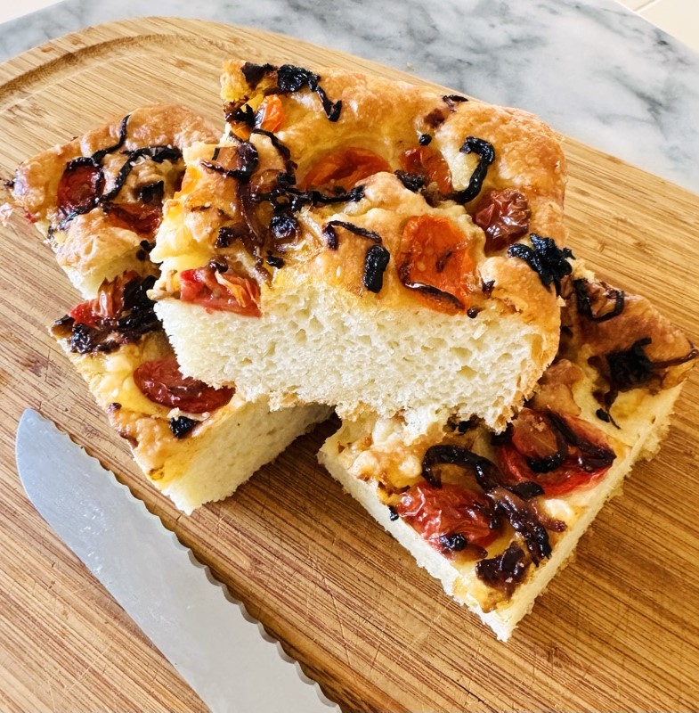 Homemade Focaccia with Cherry Tomatoes and Caramelized Shallots – Recipe! Image 1