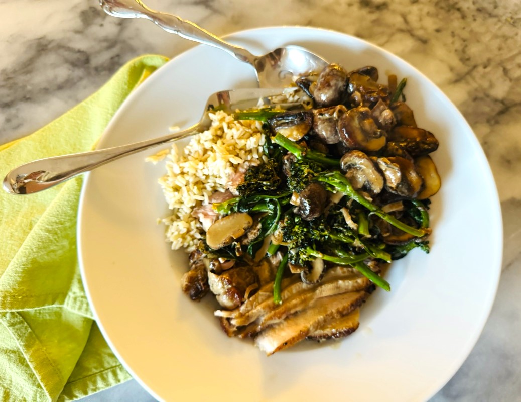 Skillet Pork Chop with Creamy Brandied Mushrooms and Broccolini – Recipe! Image 1