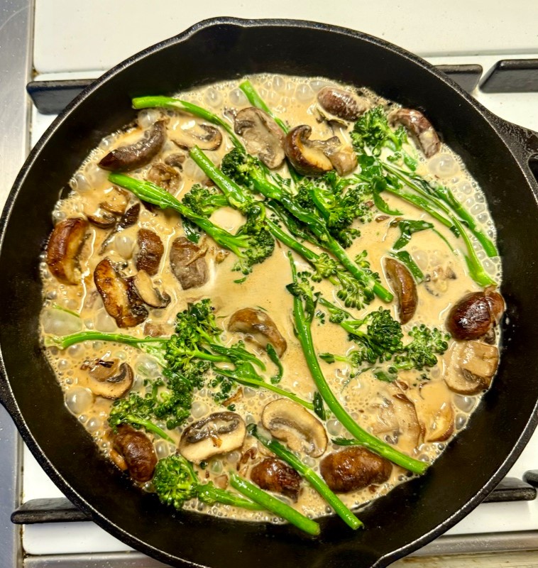 Skillet Pork Chop with Creamy Brandied Mushrooms and Broccolini – Recipe! Image 3