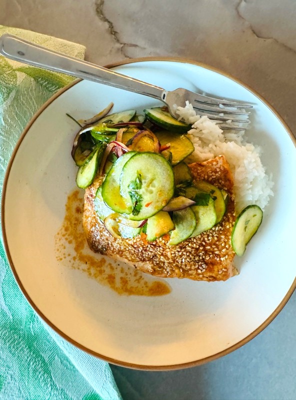 Sesame Salmon with Chili Cucumber Salad Recipe Image 1