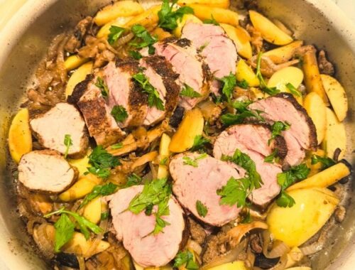Seared Pork Tenderloin with Wild Mushrooms and Apples Recipe